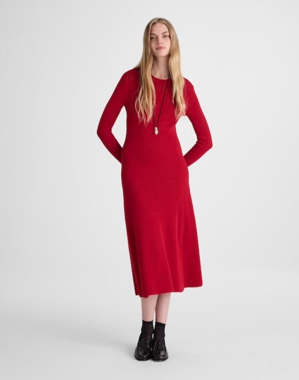 Madewell The Signature Knit Crewneck Midi Dress Crimson Red Stretch XS NWT